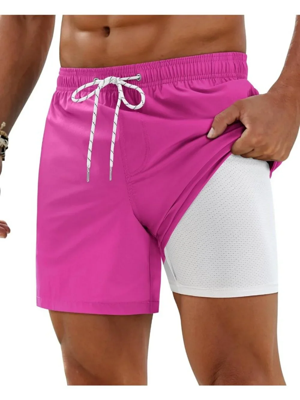 Men's Quick Dry Swim Trunks with Zipper Pocket - 5 Inch Stretch Beach Shorts